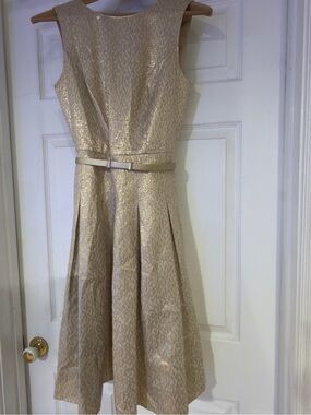 Tommy Hilfiger Metallic Gold Fit-and-Flare Midi Dress